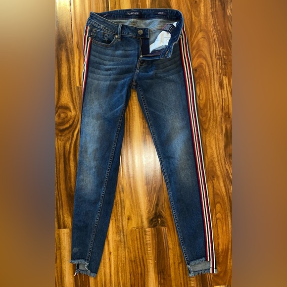 Vigoss Y2K Jeans Jagger Skinny Frayed Step Hem Racing Stripe Fading Sz W26 L2 - Picture 5 of 16